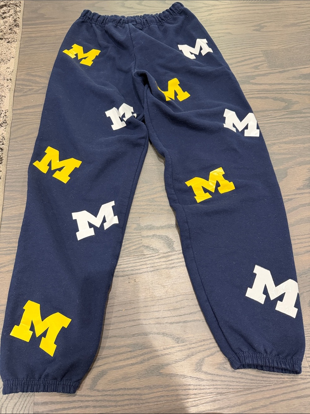 Jerzees Navy Track Pants with”Yellow & White M “Prints — University of Michigan